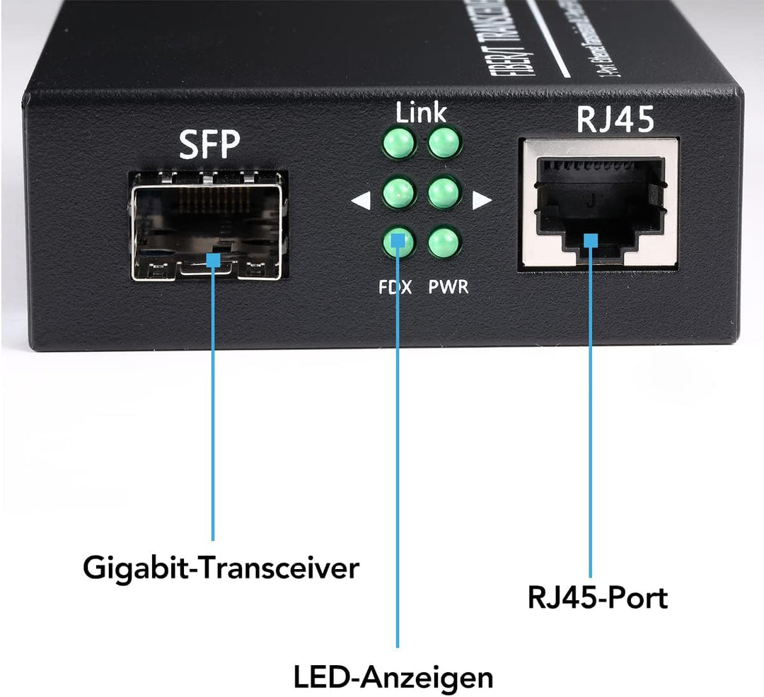 EIN Paar 1,25-G-Gigabit-Ethernet-Glasfaser-Medienkonverter mit SFP LC-Single-Core-Transceiver-Modul,