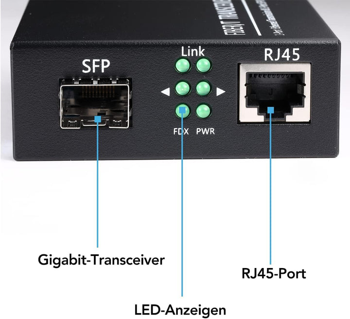 EIN Paar 1,25-G-Gigabit-Ethernet-Glasfaser-Medienkonverter mit SFP LC-Single-Core-Transceiver-Modul,