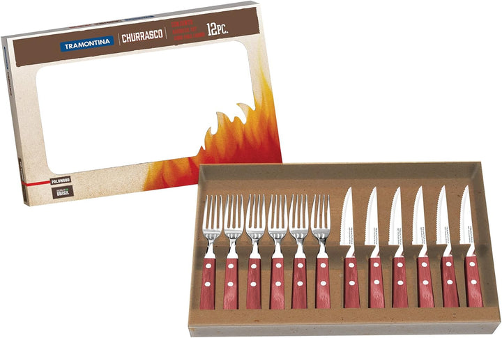 Tramontina Steakbesteck Spanish Style, Set 12-teilig, mit 6 Steakmessern und 6 Steakgabeln, Edelstah