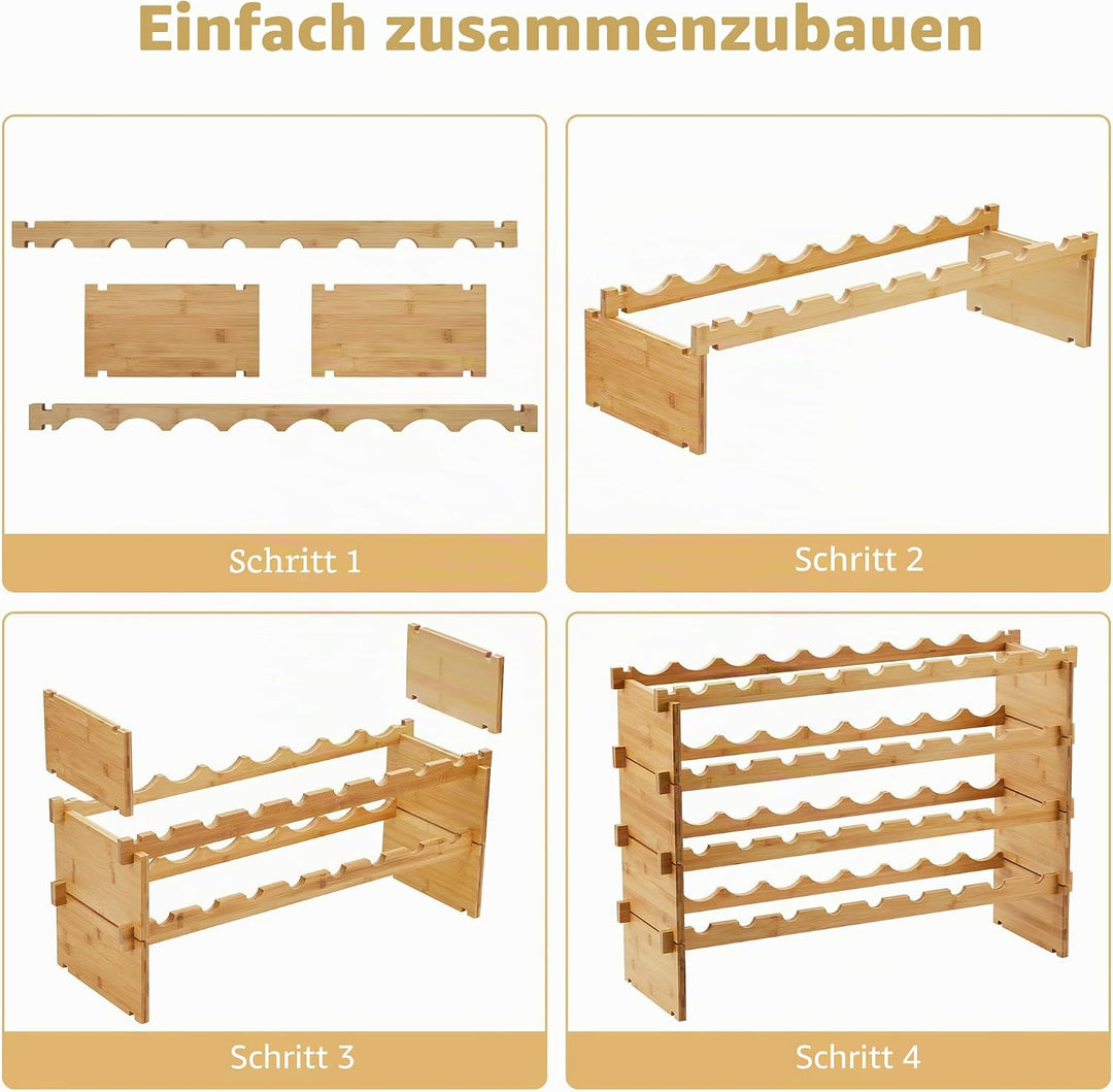 GarveeHome Weinregal Wein Regal Bambus Stapelbar Flaschenregal Flaschenständer AA-Qualität Ohne Schr