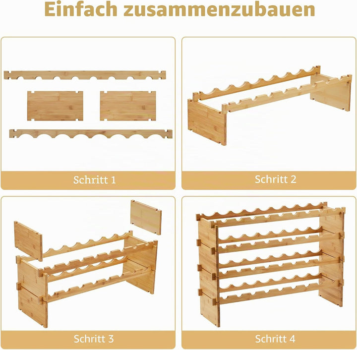 GarveeHome Weinregal Wein Regal Bambus Stapelbar Flaschenregal Flaschenständer AA-Qualität Ohne Schr