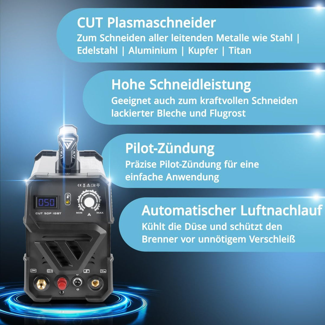 STAHLWERK CUT 50 Pilot IGBT Vollausstattung Plasmaschneider mit Pilotzündung und 50 Ampere, bis 14 m