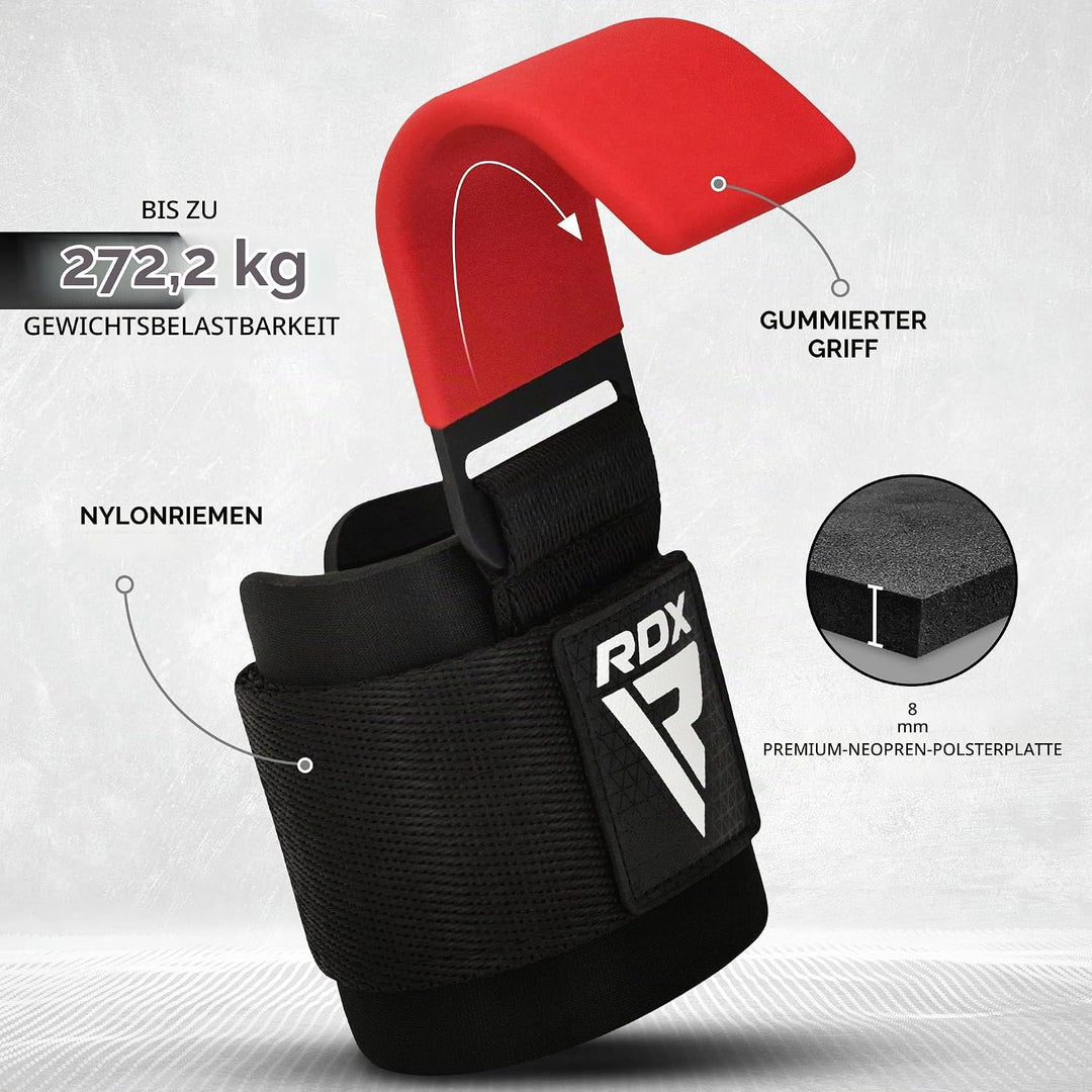 RDX Zughilfen Haken Krafttraining, 8mm Gepolstert Handgelenkschutz, Profi Bodybuilding Gewichtheben