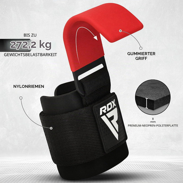 RDX Zughilfen Haken Krafttraining, 8mm Gepolstert Handgelenkschutz, Profi Bodybuilding Gewichtheben