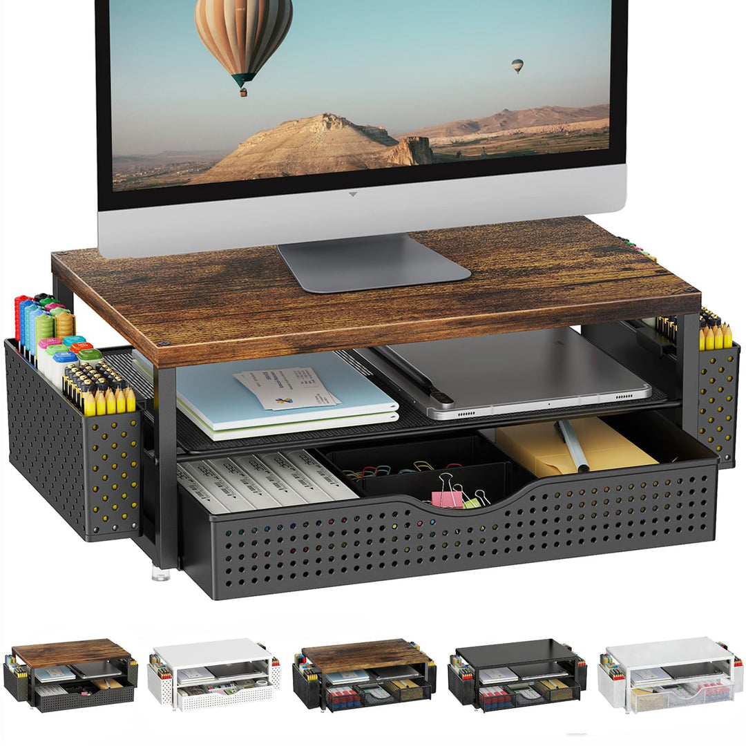 Monitorständer mit Schublade, Schreibtischorganizer und Zubehör, 2-stufiger Computer Monitor Erhöhun