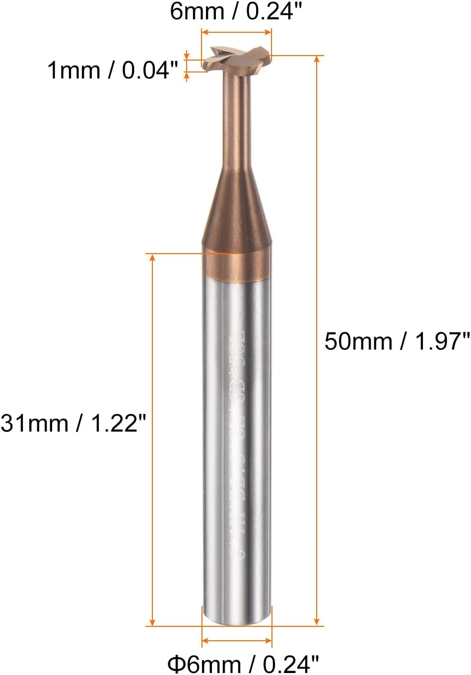 sourcing map T Schlitz Schaftfräser Fräser 6mm Schnitt 1mm Tiefe 6mm Schaft Solid Hartmetall Titan B