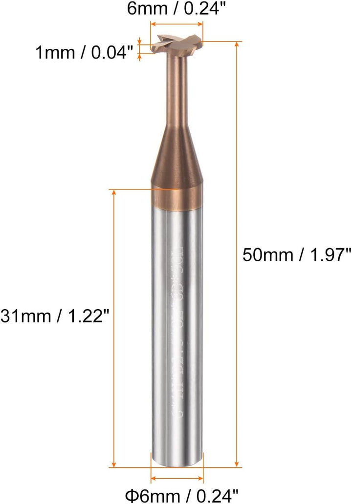sourcing map T Schlitz Schaftfräser Fräser 6mm Schnitt 1mm Tiefe 6mm Schaft Solid Hartmetall Titan B