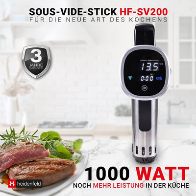 Heidenfeld Sous Vide Garer HF-SV300 - 𝟯 𝐉𝐀𝐇𝐑𝐄 𝐆𝐀𝐑𝐀𝐍𝐓𝐈𝐄 auf Sous Vide Stick - App Steuerung - 1.000 W