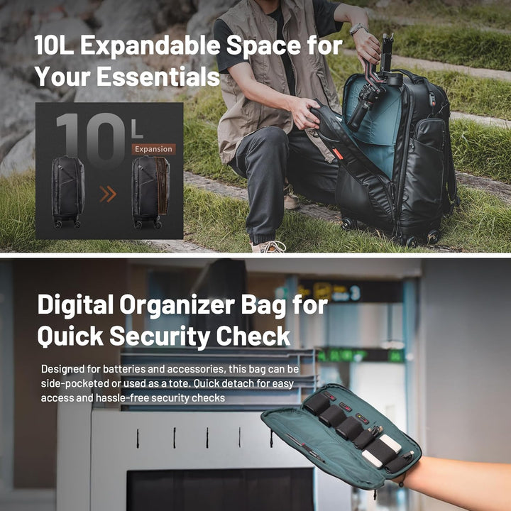 PGYTECH 2 in 1 Kamera Rucksack mit Rollen, DSLR/SLR/Spiegellose/Stativ Fotorucksack für Reisen Fotog