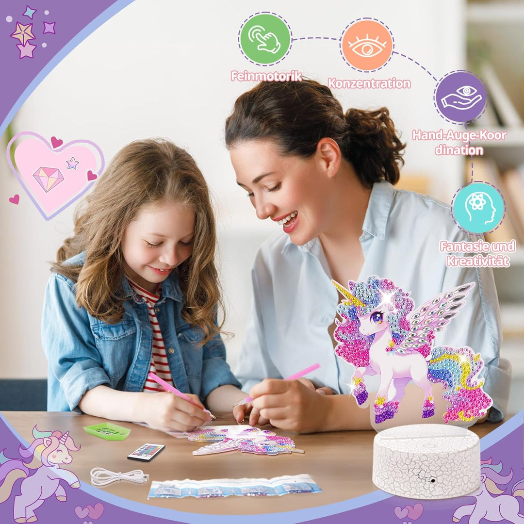 Osikay Einhorn Geschenke für Mädchen 5+ Jahre: Diamond Painting Nachtlicht Bastelset Kinder - Coole