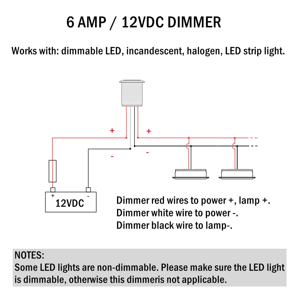 Obeaming DC 12V Dimmer PWM LED Dimmschalter 4 Drähte Druckschalter Edelstahl Hole 19mm für Wohnmobil