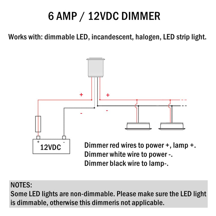 Obeaming DC 12V Dimmer PWM LED Dimmschalter 4 Drähte Druckschalter Edelstahl Hole 19mm für Wohnmobil