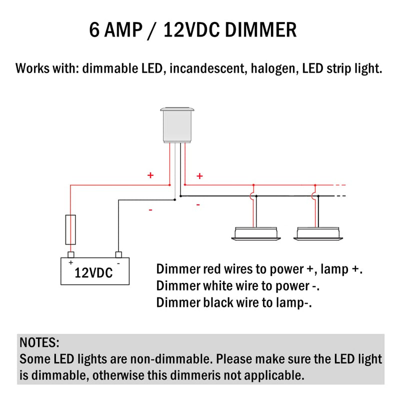 Obeaming DC 12V Dimmer PWM LED Dimmschalter 4 Drähte Druckschalter Edelstahl Hole 19mm für Wohnmobil