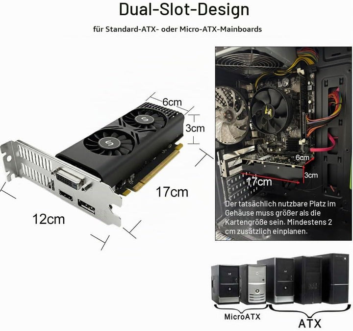 GTX 1050 Ti Grafikkarte für PC, 4GB GDDR5 128-bit, HDMI DisplayPort DVI-D, Computer GPU, Gaming Graf