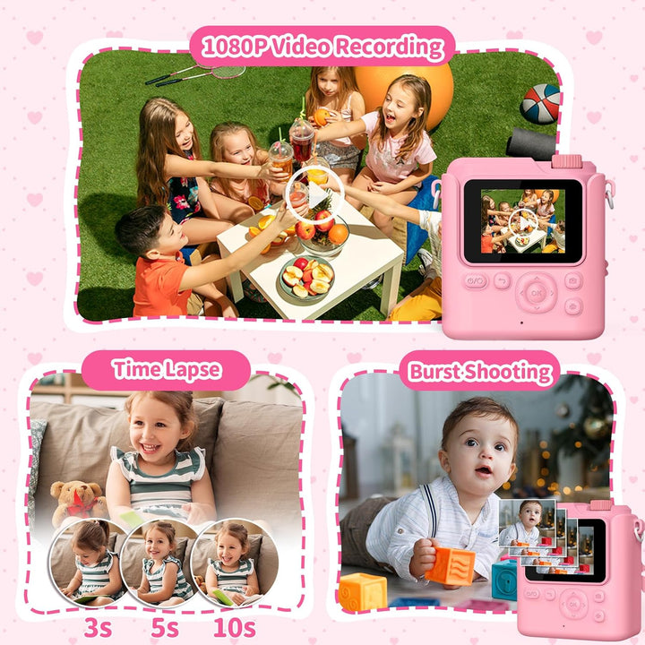 Gofunly Sofortbildkamera Kinder, 1080P HD Kinderkamera Sofortbildkamera mit 32GB Karte & DruckerPapi