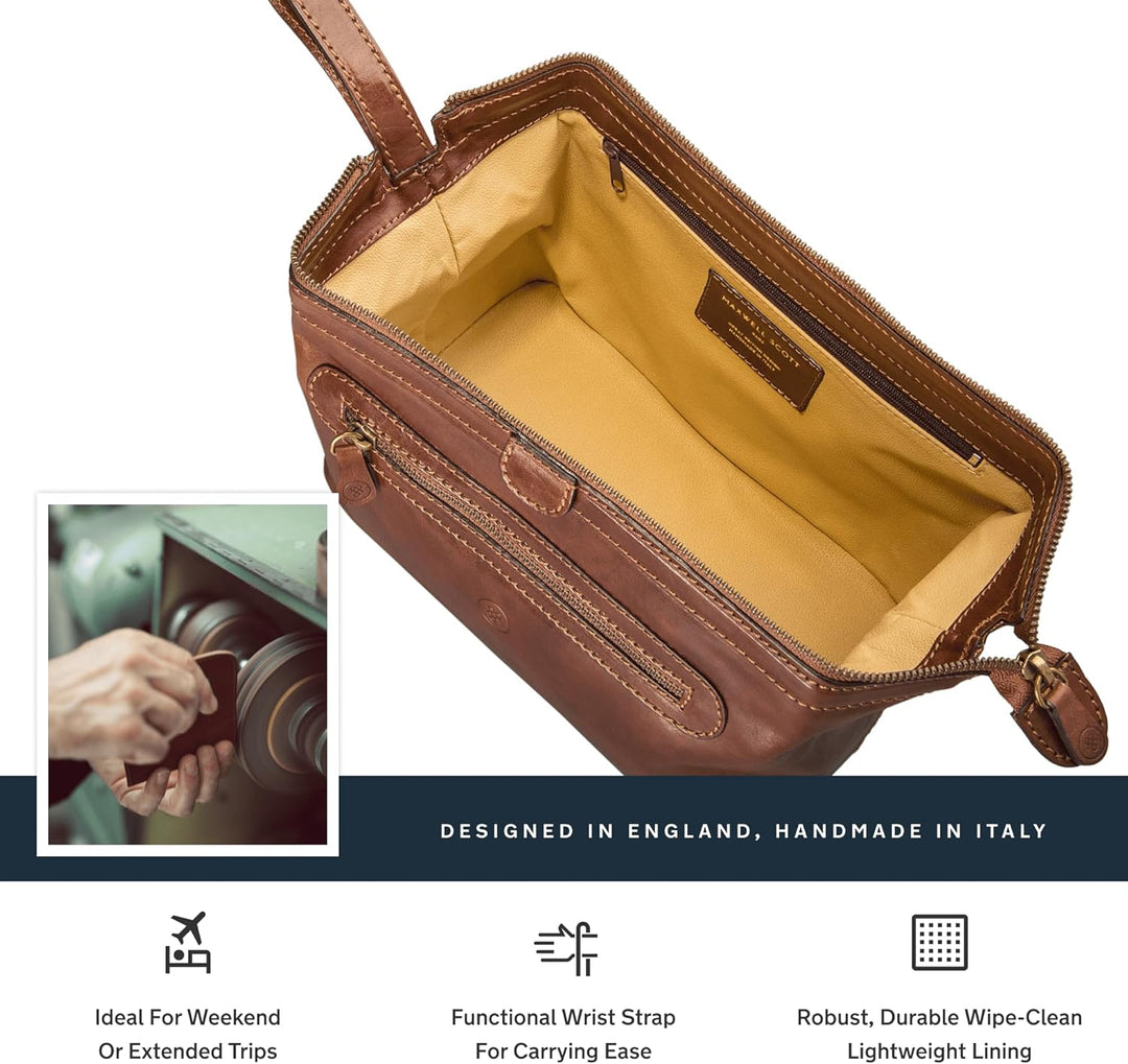 Maxwell-Scott Luxus Leder Kulturtasche (DunoL), Cognac, large Cognac Braun, Cognac Braun
