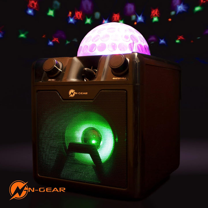 N-Gear DISCO410 Karaoke & Party Bluetooth Lautsprecher mit Discokugel, Mikrofon & Powerbank-Funktion