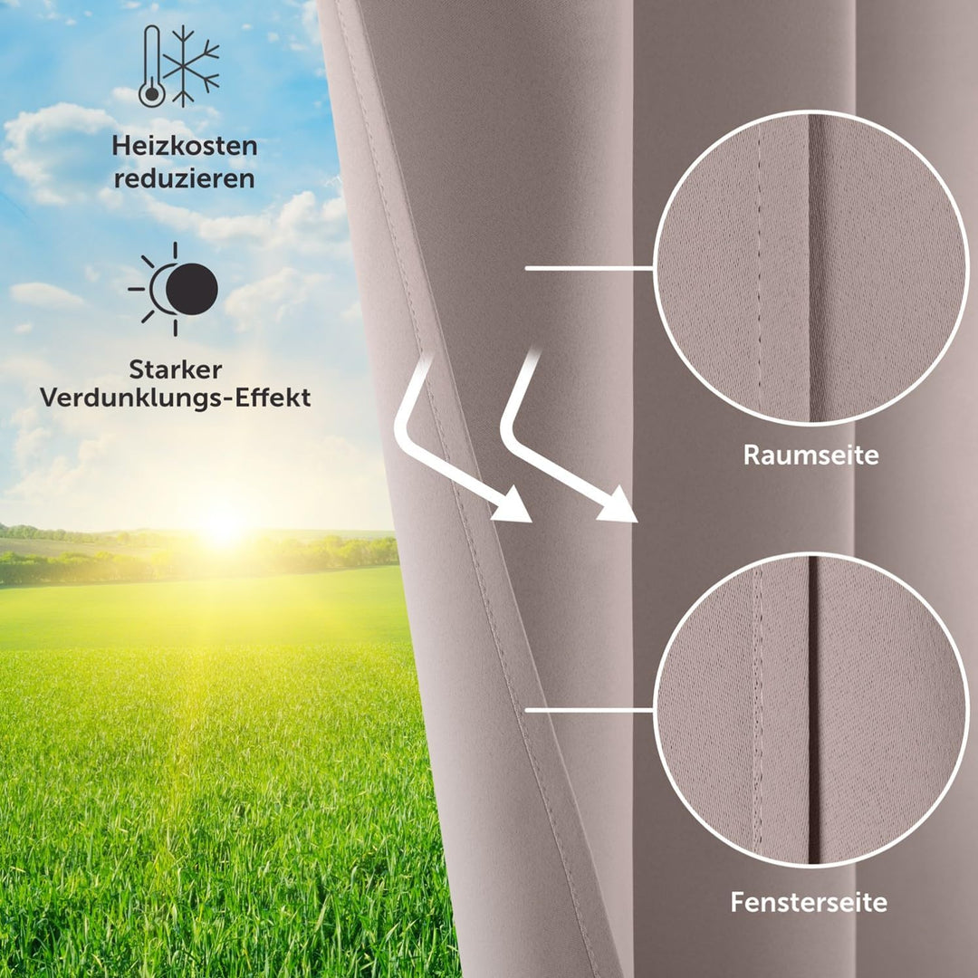 Blumtal Verdunklungsvorhänge 2er Set - Thermovorhang Hitzeschutz - Vorhang Blickdicht mit Ösen - Gar