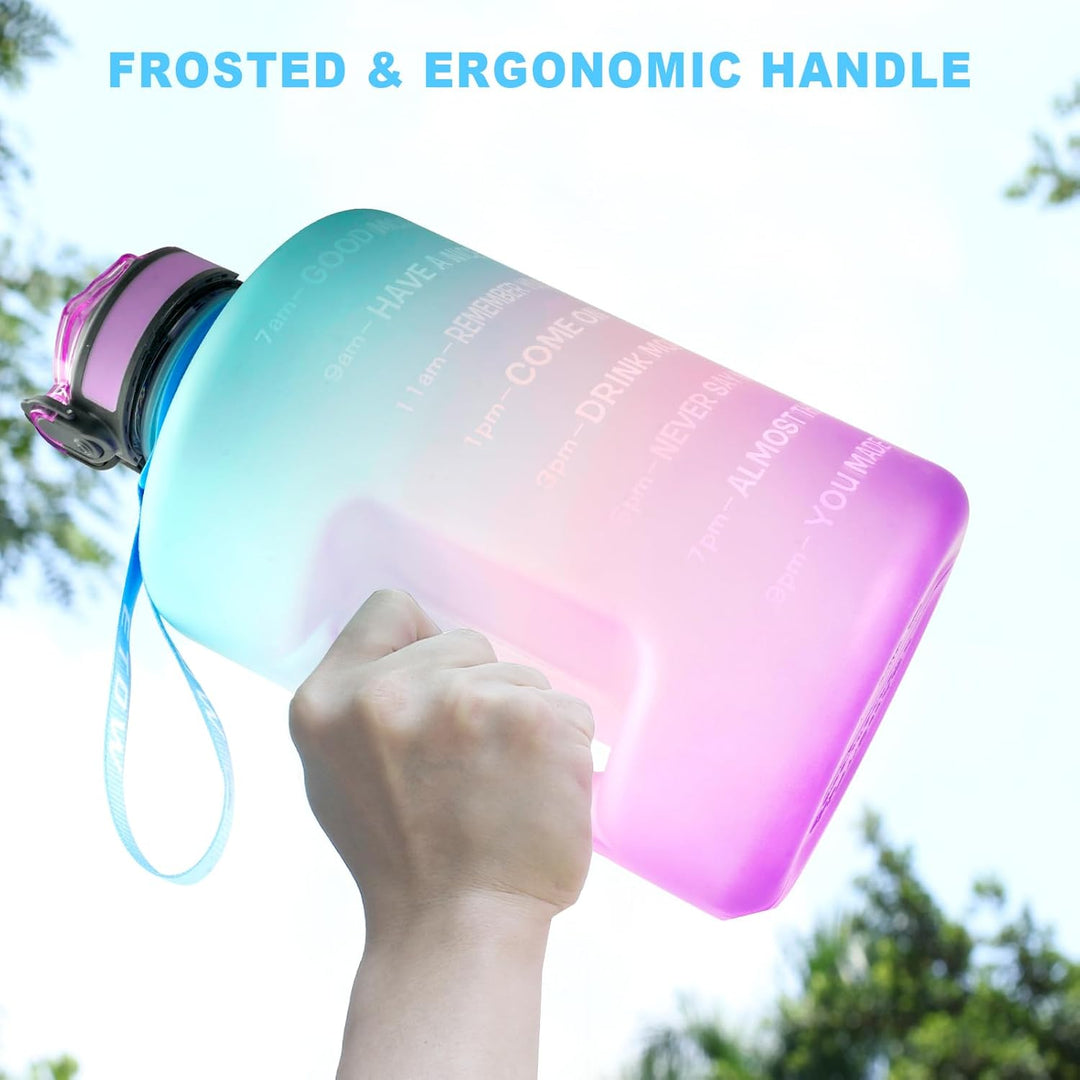 3,78 Liter Trinkflasche Sport mit Zeitangaben und Strohhalme, 3,78L Gross Sportflasche BPA Frei, Aut