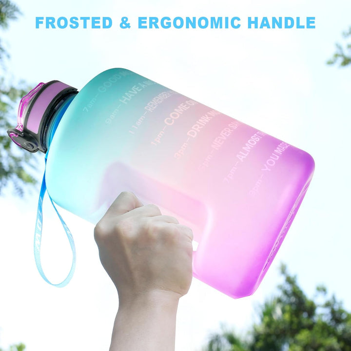 3,78 Liter Trinkflasche Sport mit Zeitangaben und Strohhalme, 3,78L Gross Sportflasche BPA Frei, Aut