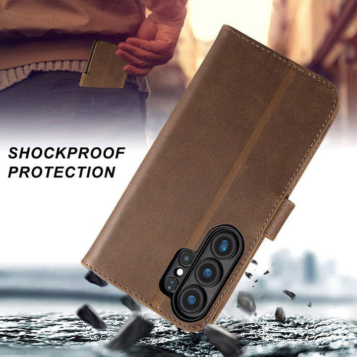 LENSUN Echtleder Handyhülle für Samsung Galaxy S26 Ultra, Hülle [Brieftasche][RFID Schutz][Standfunk