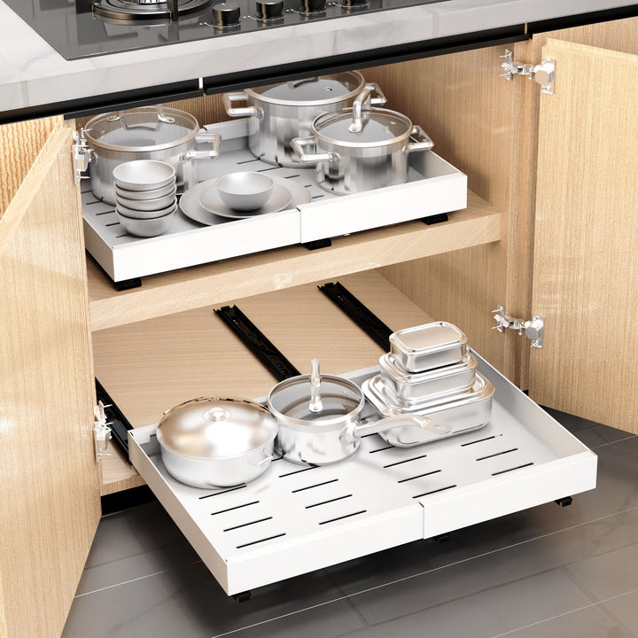 WISD Teleskopschublade - Ausziehbarer Schrank Organizer Mit 3 Schienen - Kein Bohren - Verstellbare