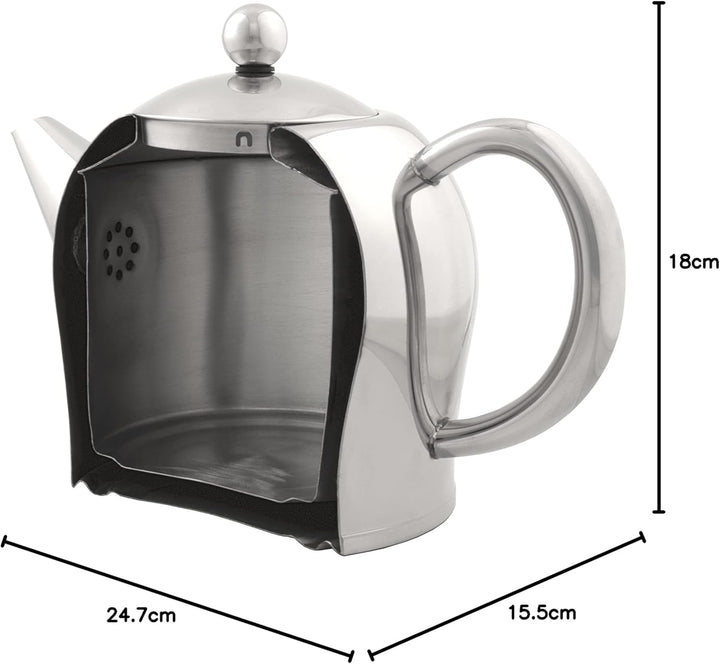Doppelwandige Teekanne 1.4 Liter ohne Filter - isolierende matt weisse Edelstahl Kanne - Teebereiter