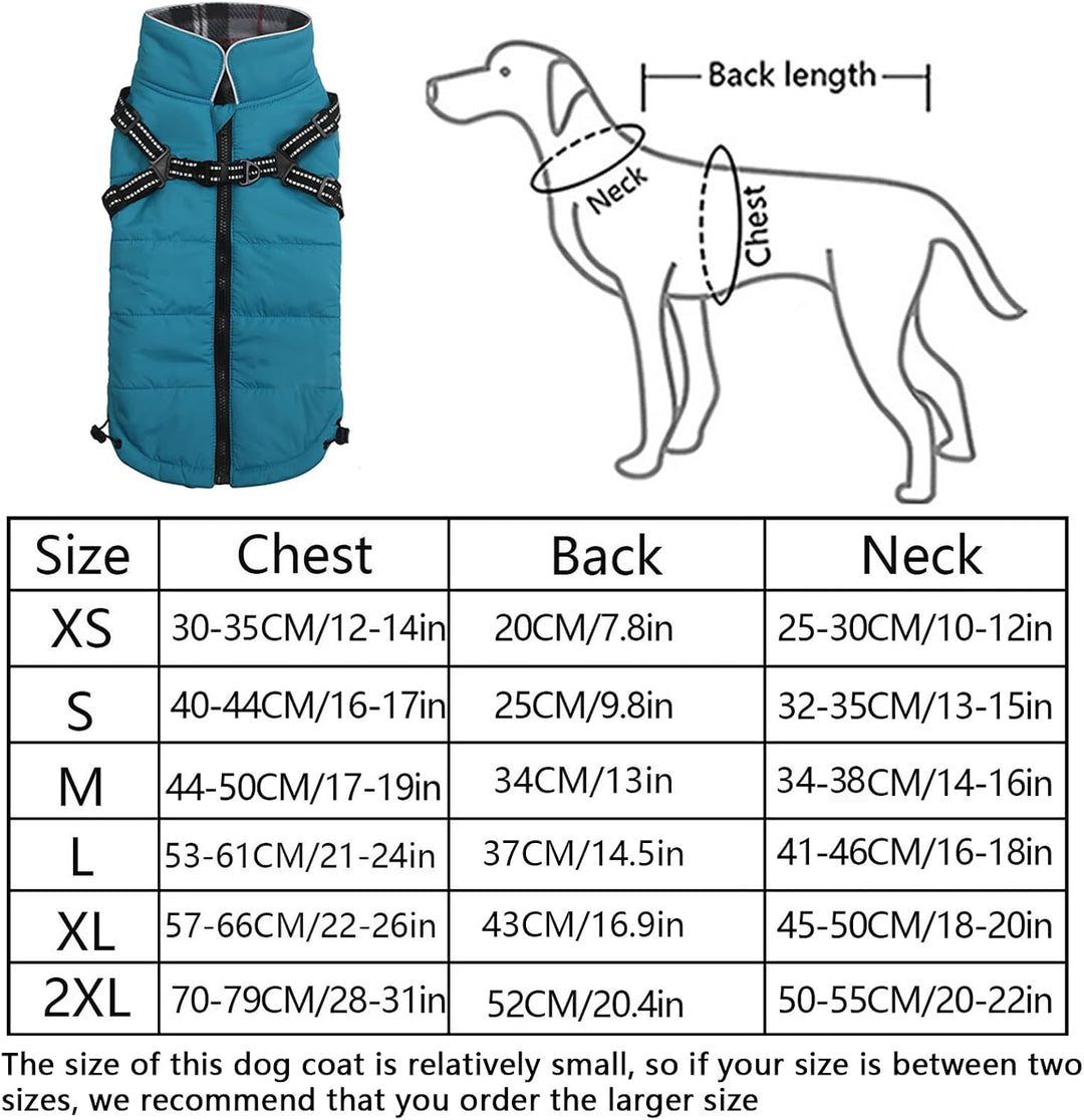 Pethiy -Super Warm Hunde wintermäntel mit Geschirr, Hundejacke mit Innenfleece, Wasserdichte Kleine
