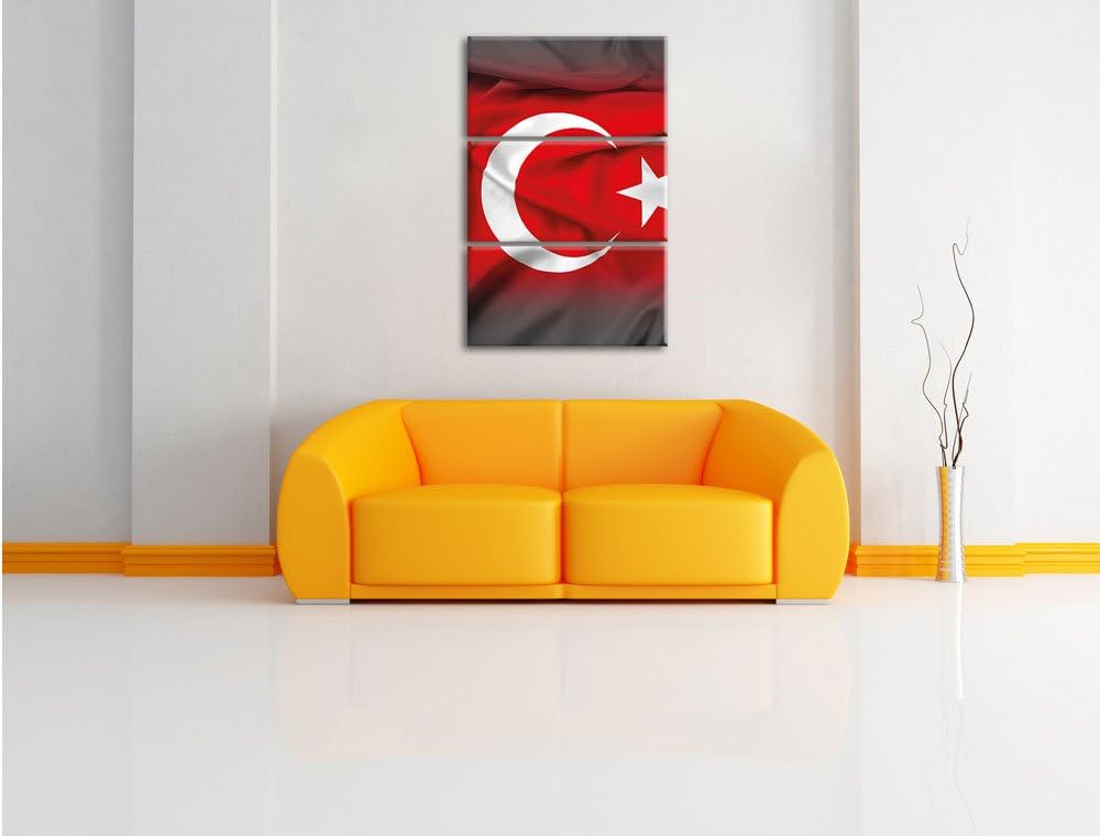 Pixxprint Flagge der Türkei schwarz/weiss als Leinwandbild/Grösse: 3 Teilig (120x80 cm) cm/Wandbild/