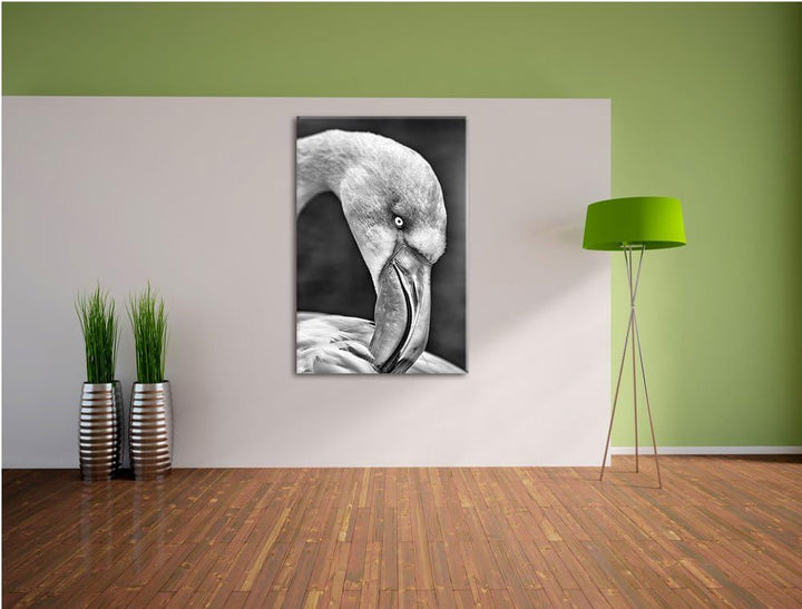 Pixxprint Flamingo beim Putzen als Leinwandbild/Grösse: 100x70 cm/Wandbild/Kunstdruck/fertig bespann