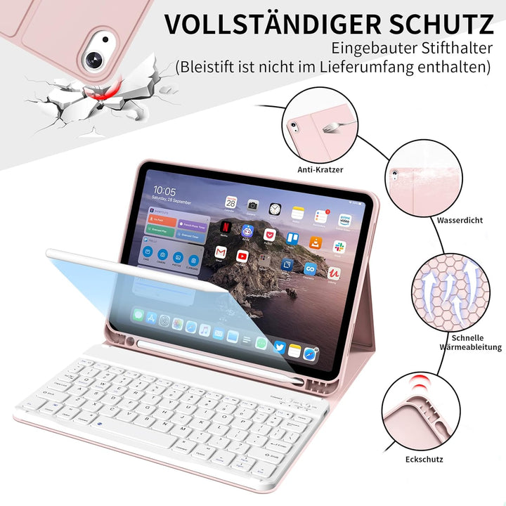Hülle mit Tastatur für iPad A16 11. Generation 2025, für iPad 10. Generation 2022 10,9 Zoll, Bluetoo