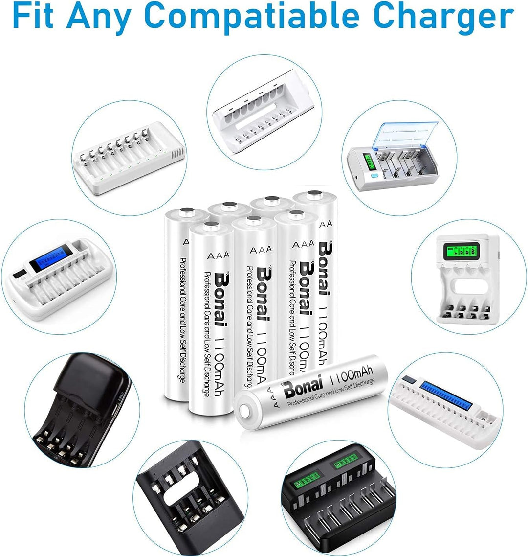 BONAI Akku AAA 1100mAh 16 Stück Wiederaufladbare Batterien hohe Kapazität 1,2V Micro AAA Accu NI-MH