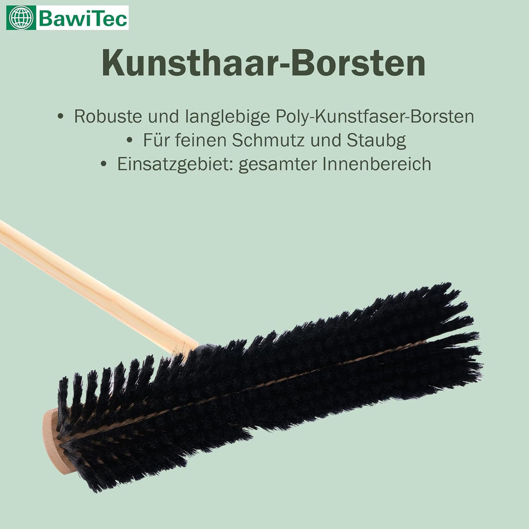 BawiTec XXL Zimmerbesen Set mit Stiel Kehrgarnitur Kehrset Saalbesen Kunsthaar Besen Holzstiel Kehrb