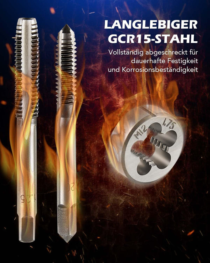 Orion Motor Tech Gewindeschneider Set 40 tlg. Gewindeschneid Satz Metrisch M3-M12 Gewindebohrer Satz