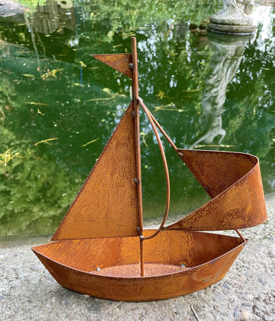 STEINFIGURENWELT GIEBEN Edelrost Schiff zum Bepflanzen 30x27cm Rost Blumentopf Segelschiff Boot Edel