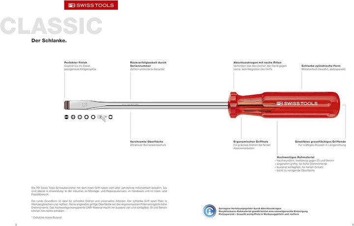 PB Swiss Tools Schraubendreher-Satz 6-teilig Schlitz PH im Wandhalter Classic
