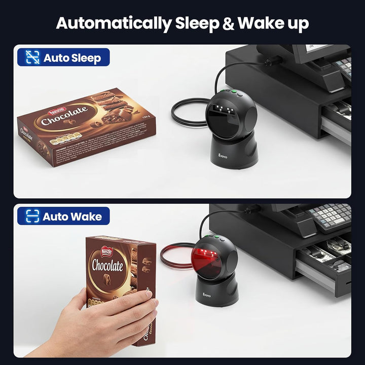 Eyoyo USB-Barcode-Scanner, omnidirektionaler automatischer Barcodeleser, Freisprecheinrichtung, 2D Q
