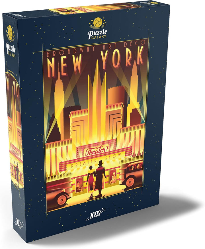 New York Night Broadway, Art Deco Style Vintage Poster, Illustration - Premium 1000 Teile Puzzle - M