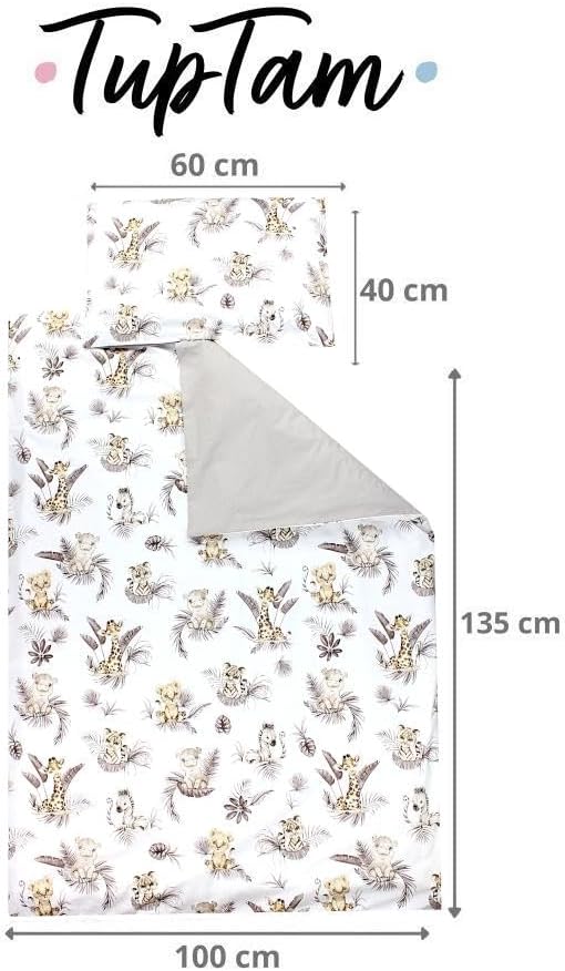 TupTam Kinder Bettwäsche Gemustert 2-Teilig Wendebettwäsche, Farbe: Beige Löwe Blätter/Beige, Grösse