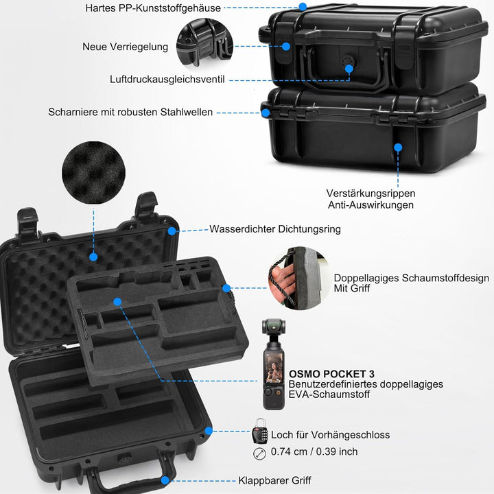 LEKUFEE wasserdichte Koffer für DJI Osmo Pocket 3/DJI Pocket 3/Creator Combo/Power Expansion Combo/V