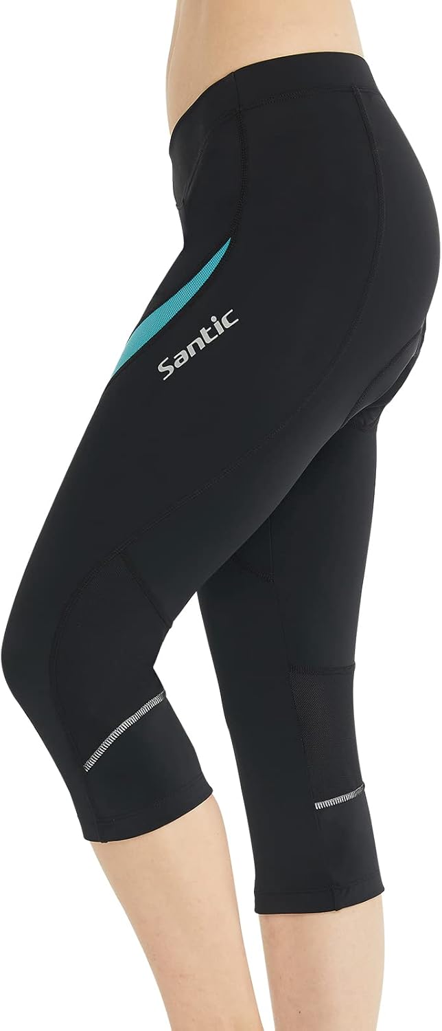 Santic Fahrradhose Damen Gepolstert 3/4 Radsport Hosen Für Damen Bike Shorts mit Taschen UPF50+ Elas