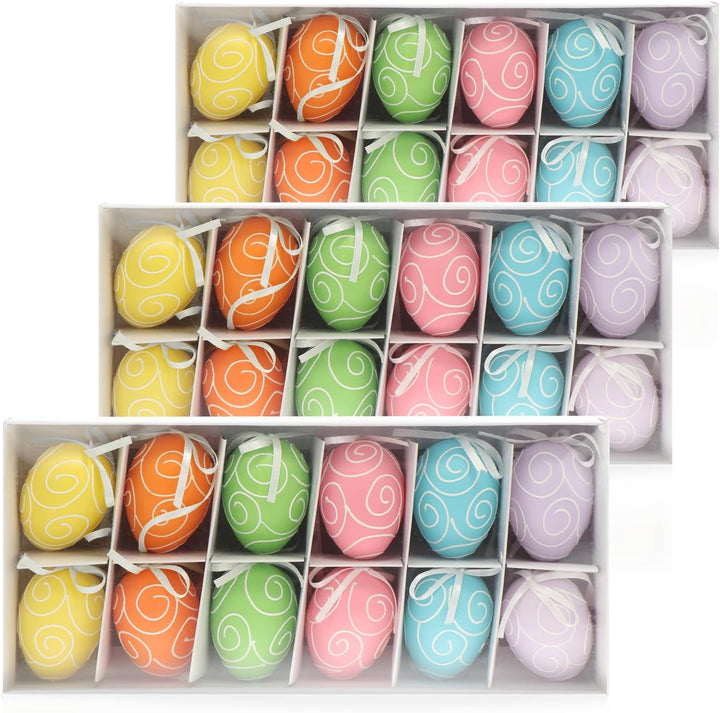 COM-FOUR® 36x Ostereier zum Aufhängen - Osterdeko in sechs schönen Pastellfarben - Deko Ostereier fü