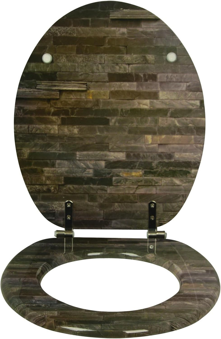 sanicomfort WC Sitz Bricks, MDF Holzkern, ohne Absenkautomatik, Toilettensitz mit Klodecken, Klobril