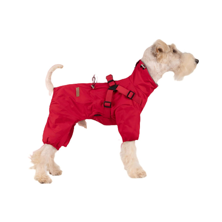 Hundegeschirr Regenmantel, Verstellbare 4-Bein-Hundejacke mit Geschirr Reflektierender Overall Wasse