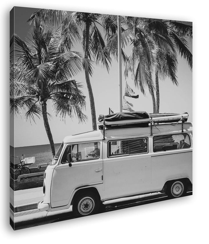 deyoli Camper am Strand mit Palmen im Format: 60x60 Effekt: Schwarz&Weiss als Leinwandbild, Motiv au