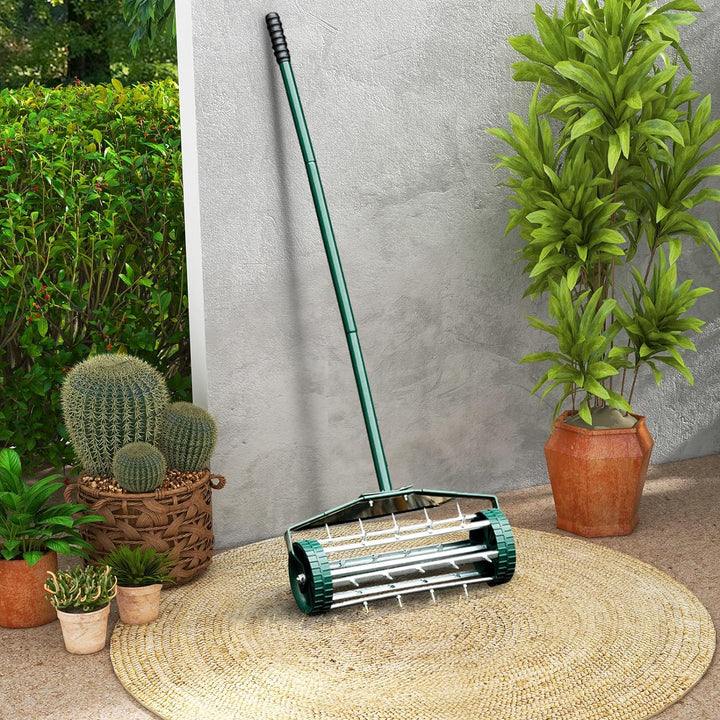 COSTWAY Rasenlüfter Walze, Rasenrolle mit Stiel &amp; 3cm Nägeln &amp; Spritzschutz, Handvertikutierer rolle