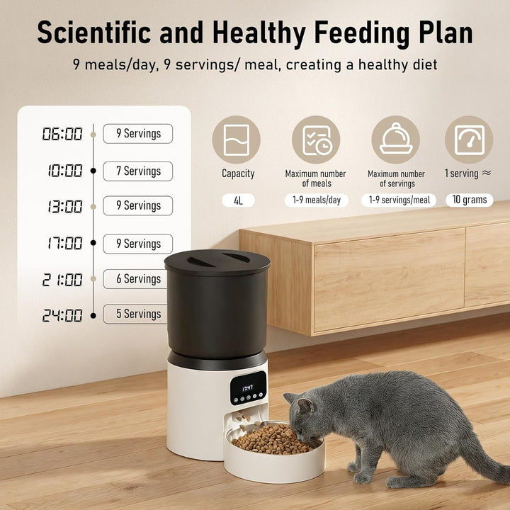 Futterautomat Katze, 4L Katzenfutter Automat, Futterspender Katze mit Programmierbarem Timer, Automa