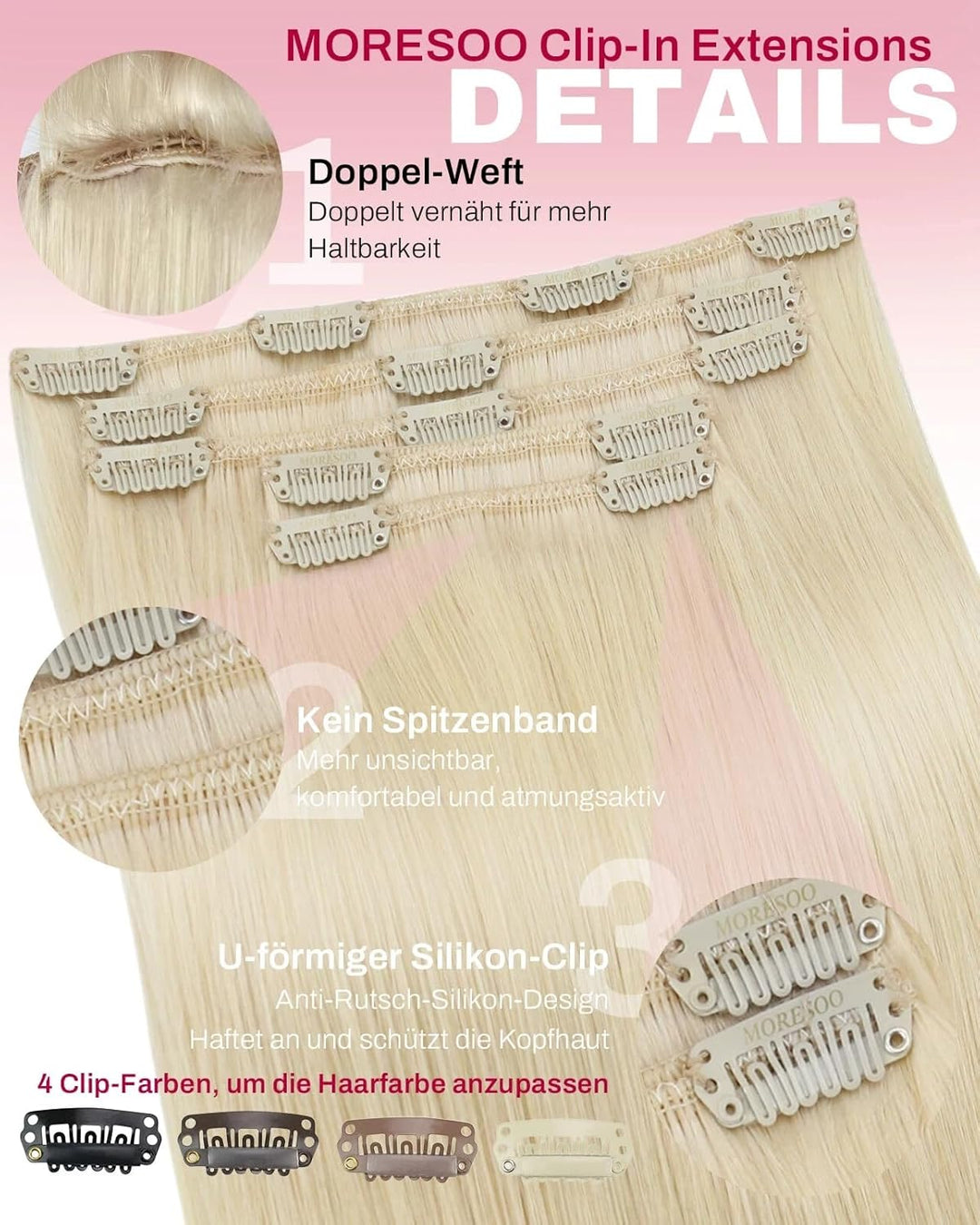 Moresoo Blond Clip Extensions Echthaar Güstig Extensions Echthaar Clip Blond Remy Clip in Extensions