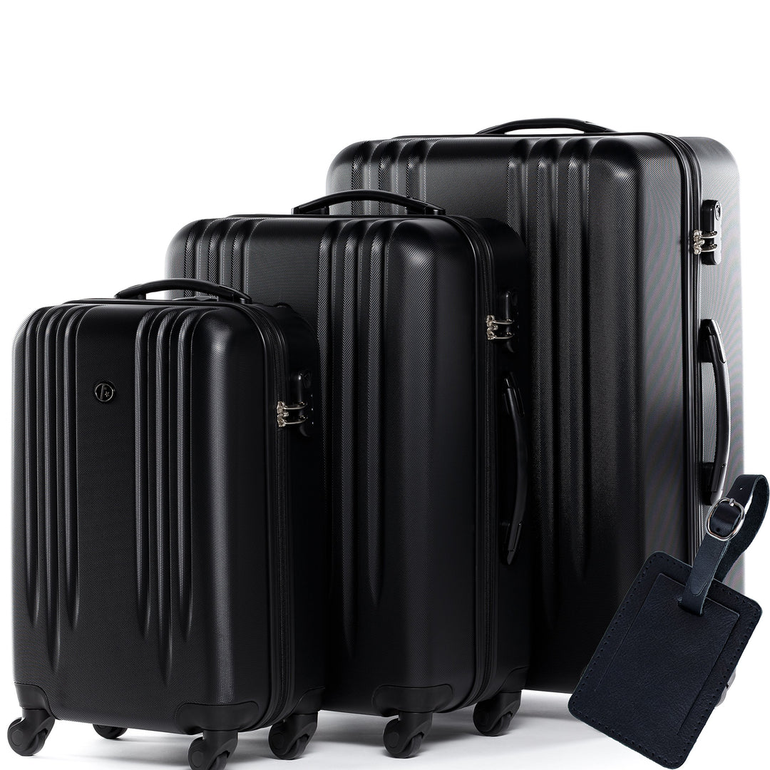 FERGÉ Kofferset Hartschale 3-teilig + 1x Lederanhänger Marseille Trolley-Set - Handgepäck 55 cm, L u