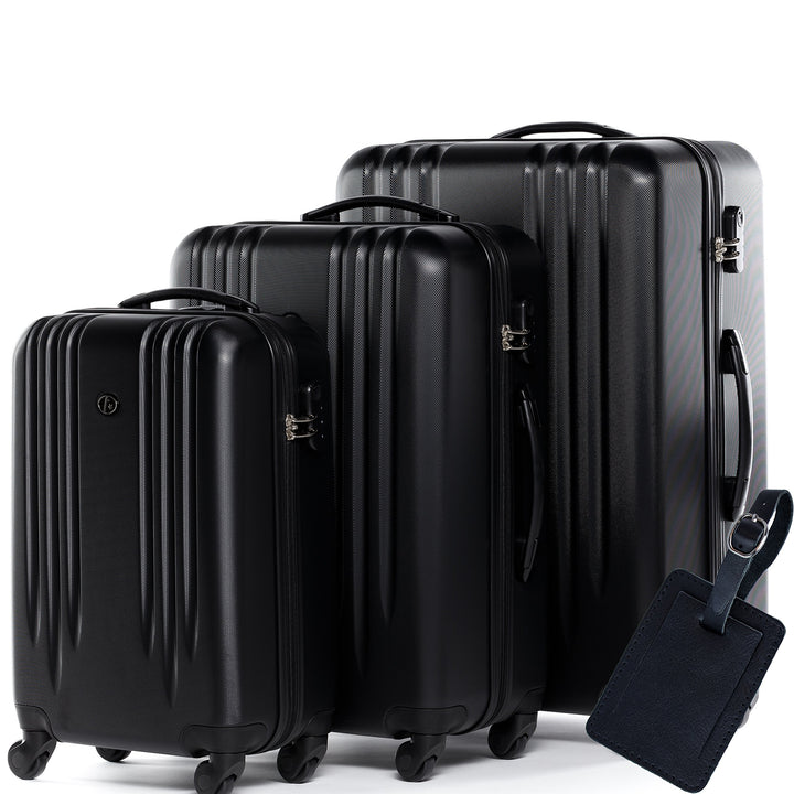 FERGÉ Kofferset Hartschale 3-teilig + 1x Lederanhänger Marseille Trolley-Set - Handgepäck 55 cm, L u